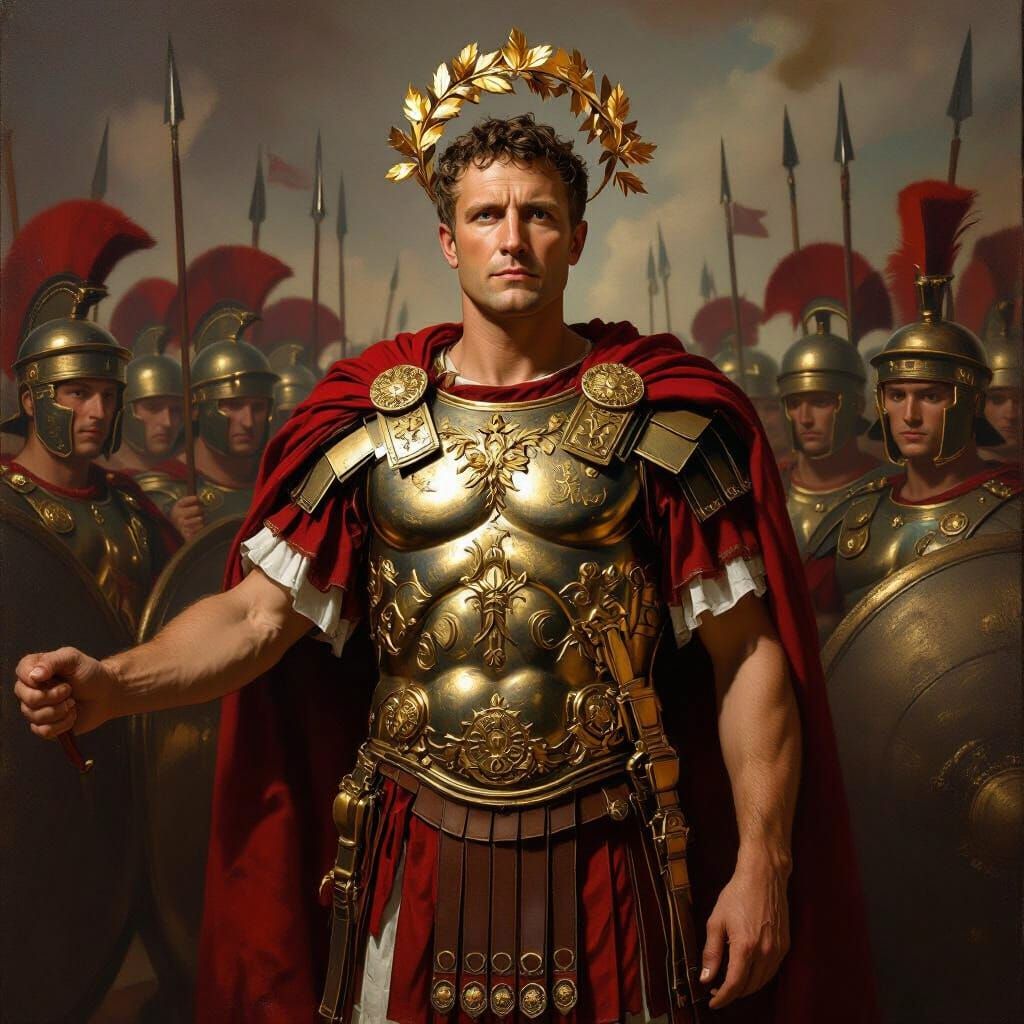 Triumphant Julius Caesar with Roman Legions