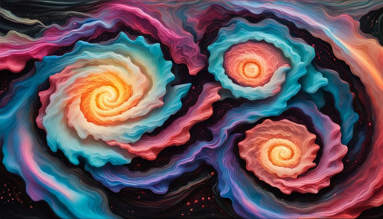 Harmonious Swirling Stars in Iridescent Plasma Maelstrom