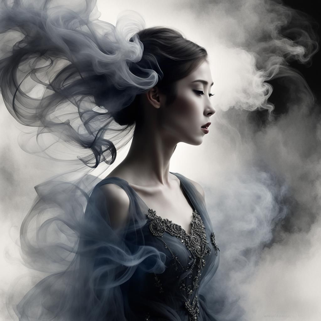 Ethereal Smoke Maiden in Stylized Watercolor