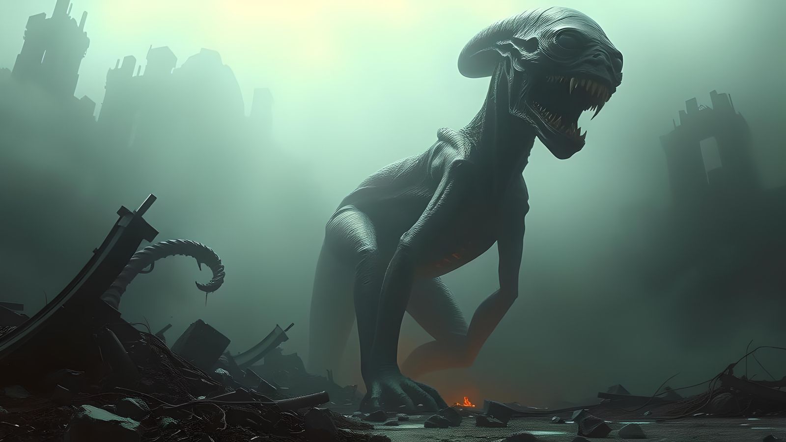 Alien Contact in Ominous Mist: Surreal Horror