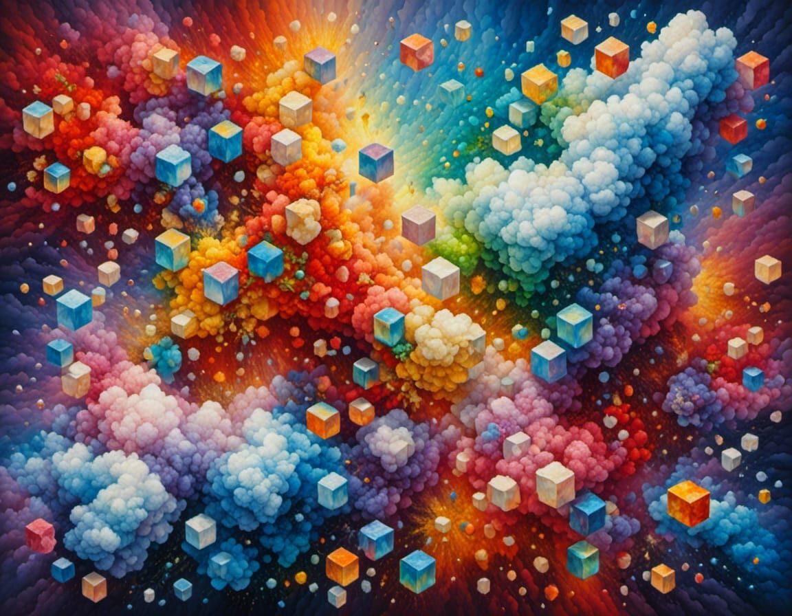 Rainbow Mosaic Cubes with Cloud Animals