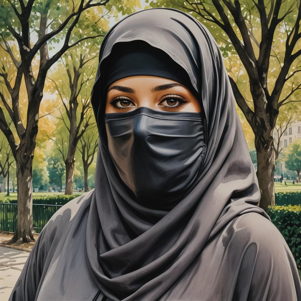 European Niqabi Woman Portrait in City Park