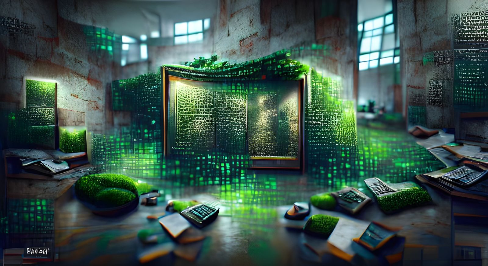 Digital Portal of Green Matrix Code in 8K
