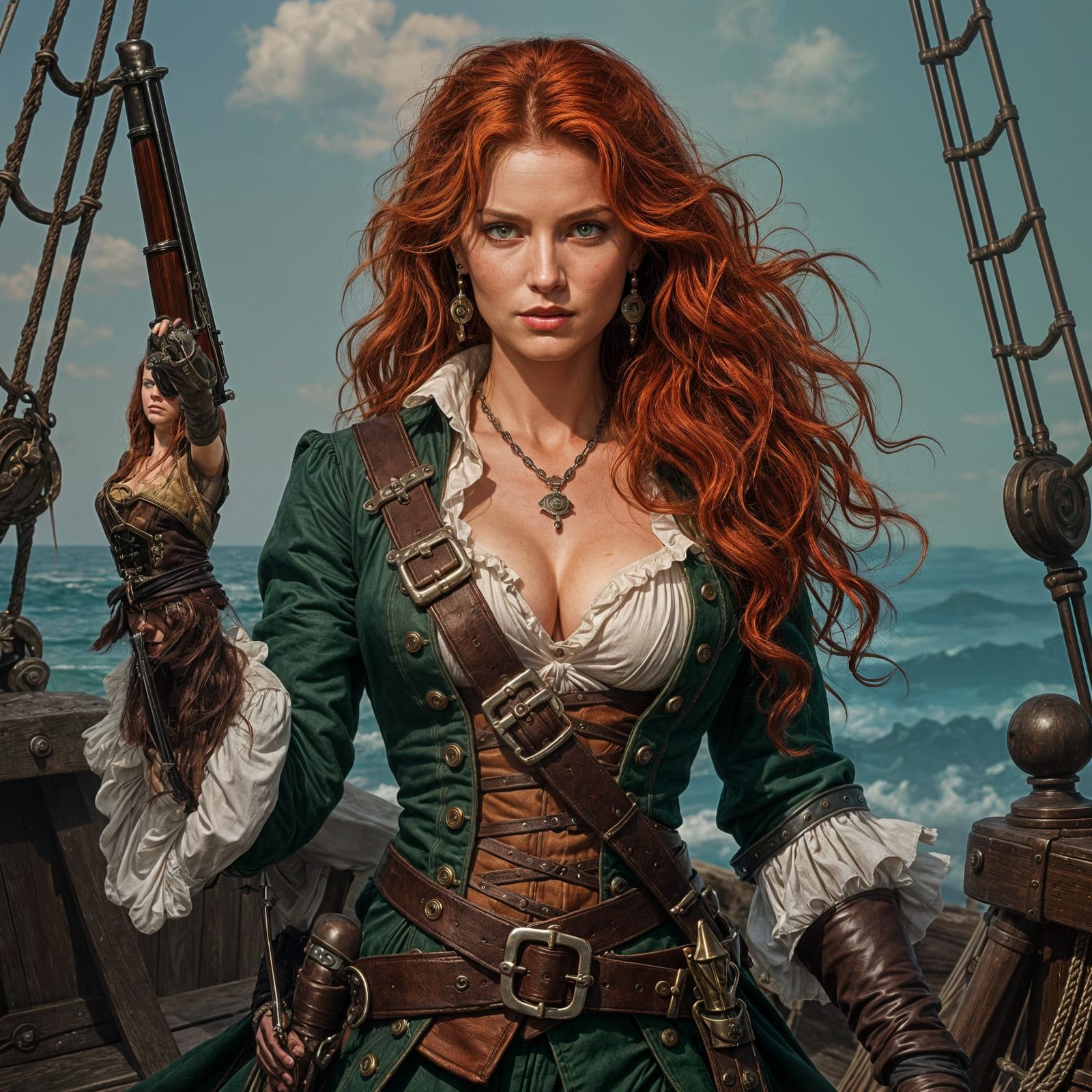 Fierce Pirate Queen Anne Bonny at the Helm