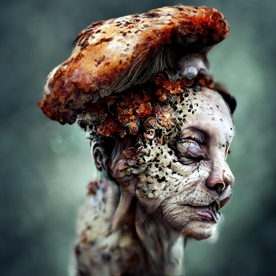 Decaying Woman with Mushroom Growth in Cel Shading