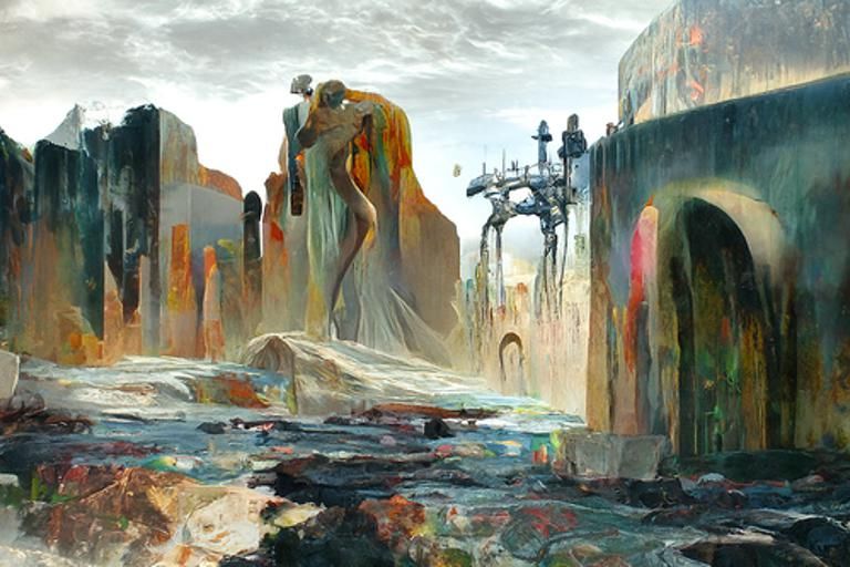 Bay Sunset in Art Nouveau Rococo Style