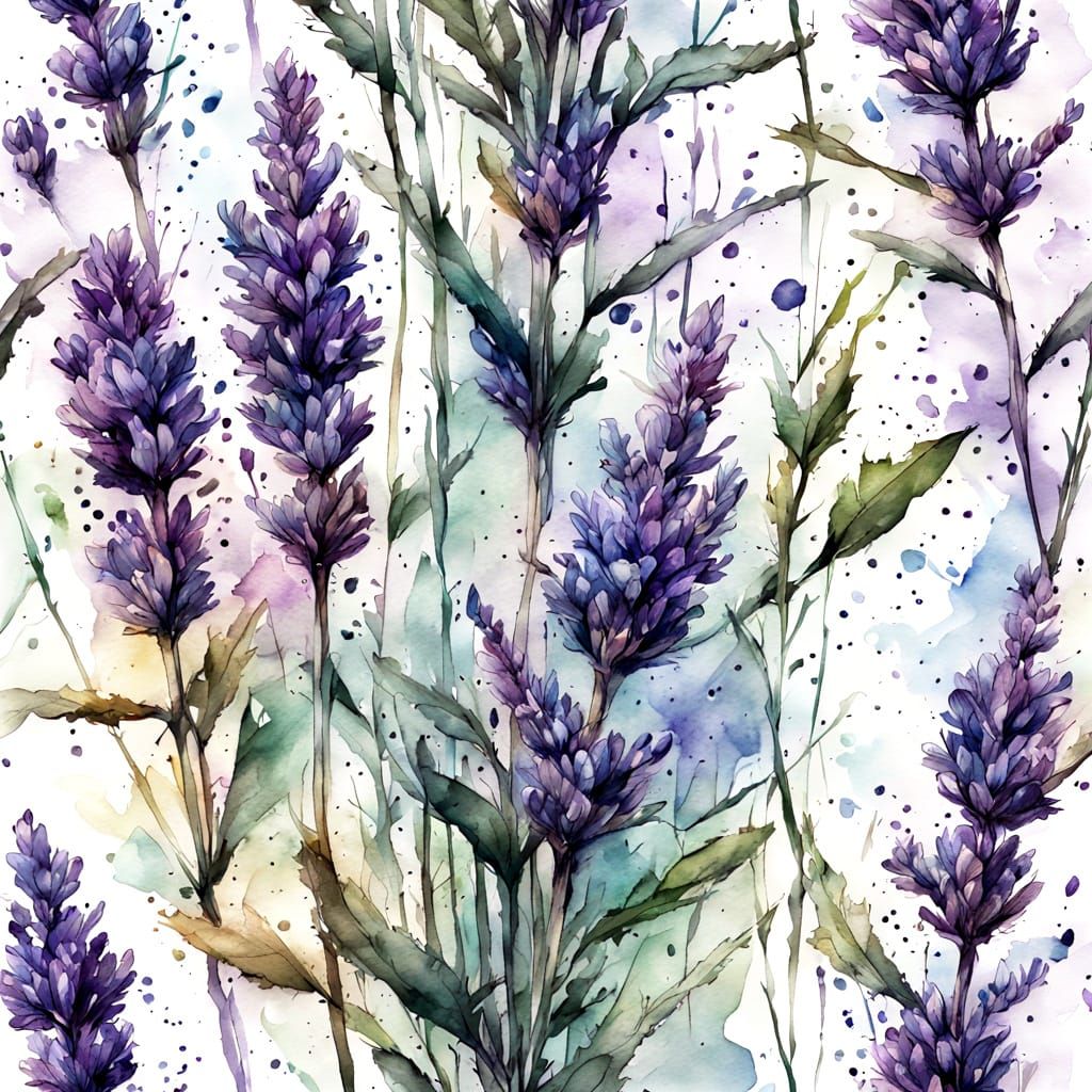 Lavender Bush in Watercolor Style