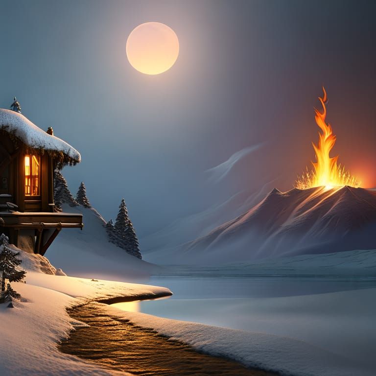 Reading a book with a fire going on a cold winter night