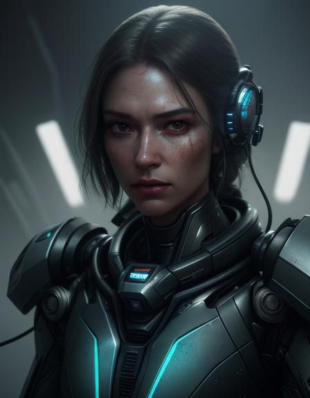 Sci-Fi Woman in Exosuit: Hyperrealistic Portrait