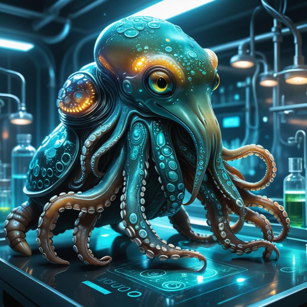 Bioluminescent Platypus-Octopus Alien Specimen Illustration