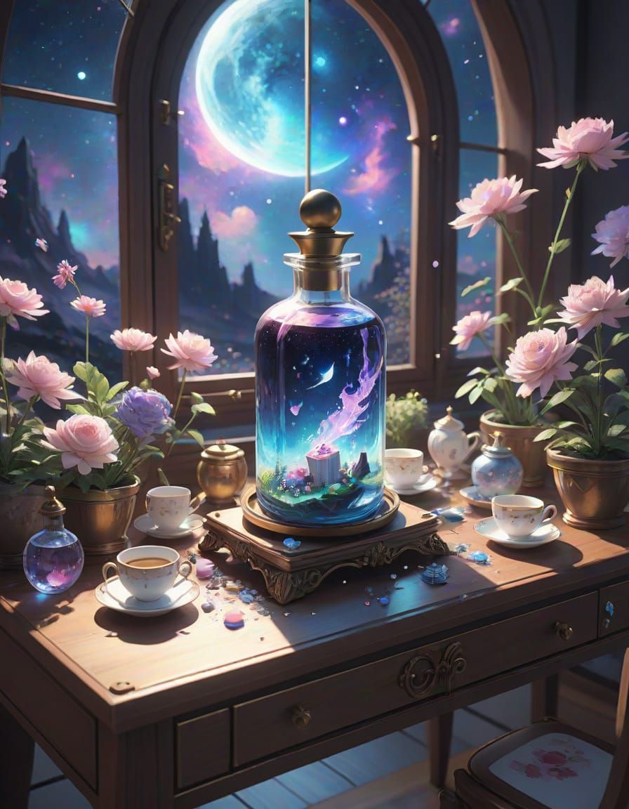 Ethereal Beauty in Starlight Tears: A Surreal Anime Scene