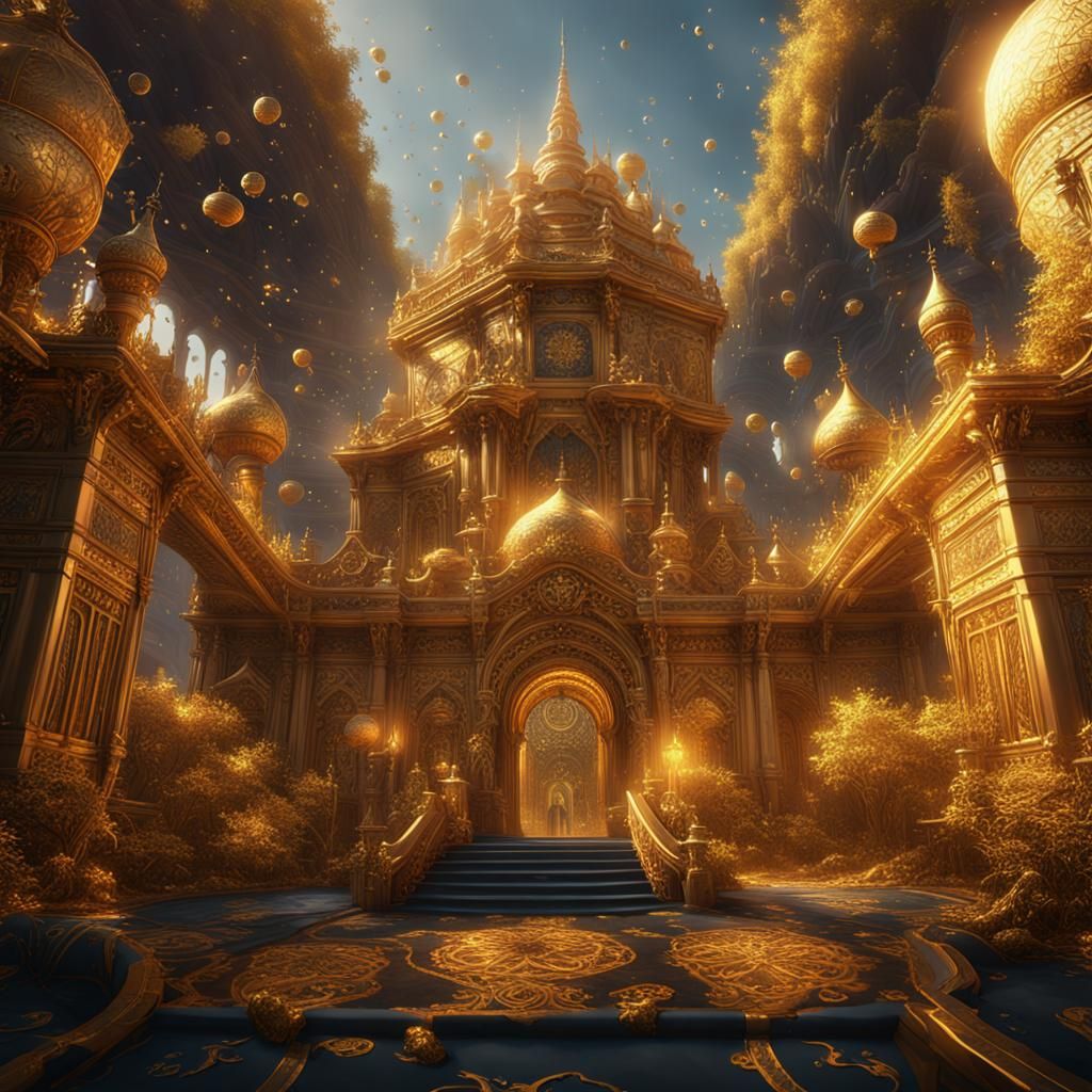 Fantastical Gold Matte Painting in Deep Color