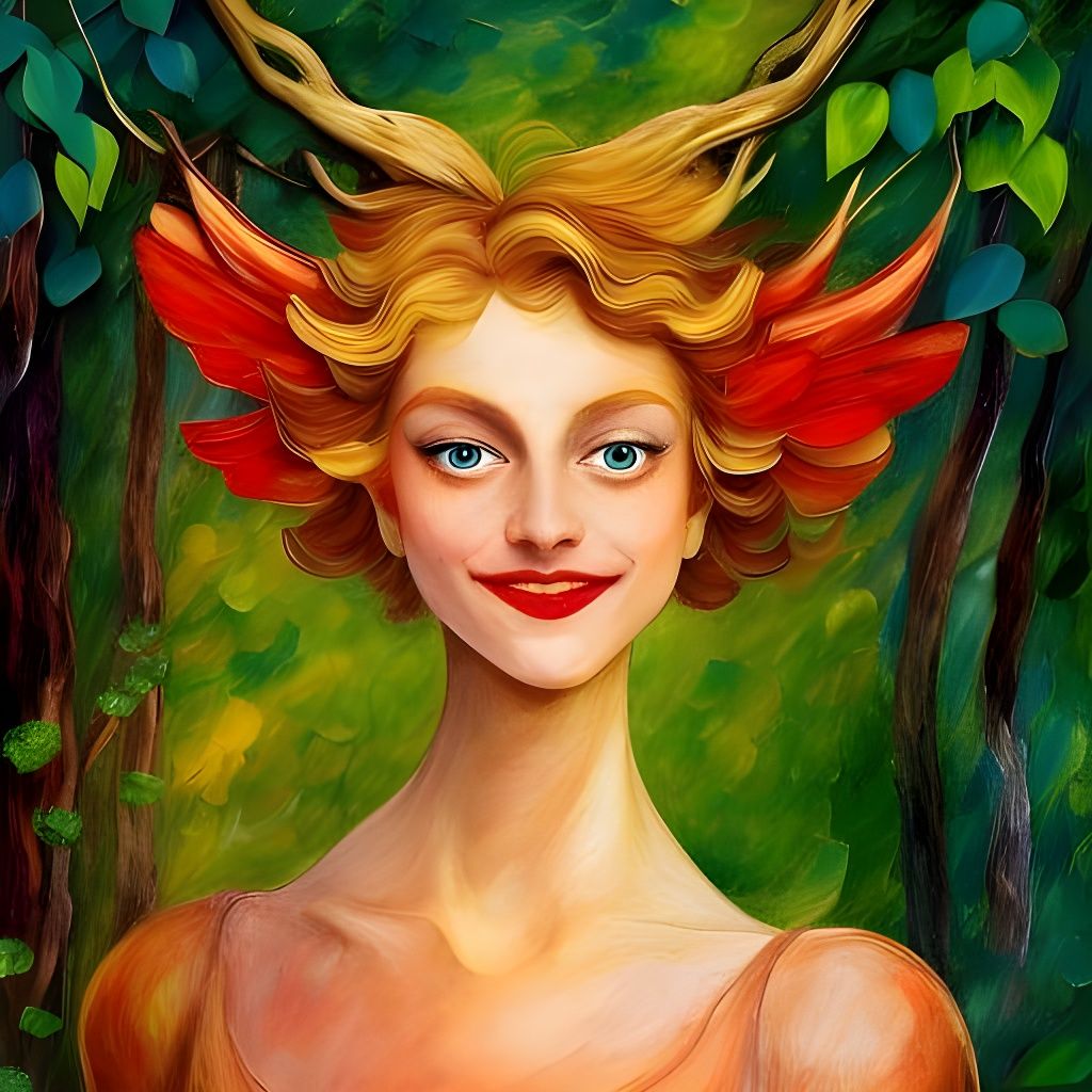 Beautiful Forest Fairy with Green Wings
