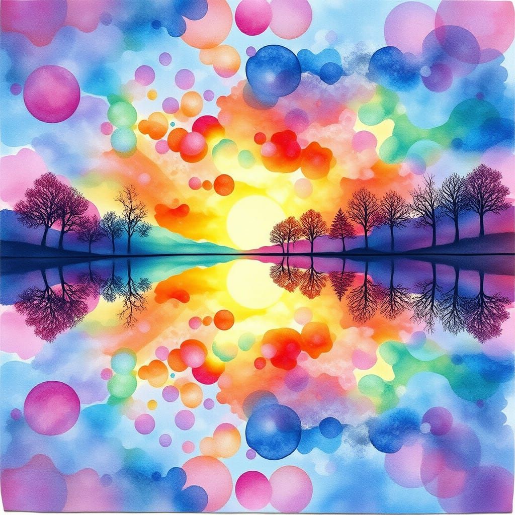Dreamy Watercolor Clouds in Vibrant Reflections