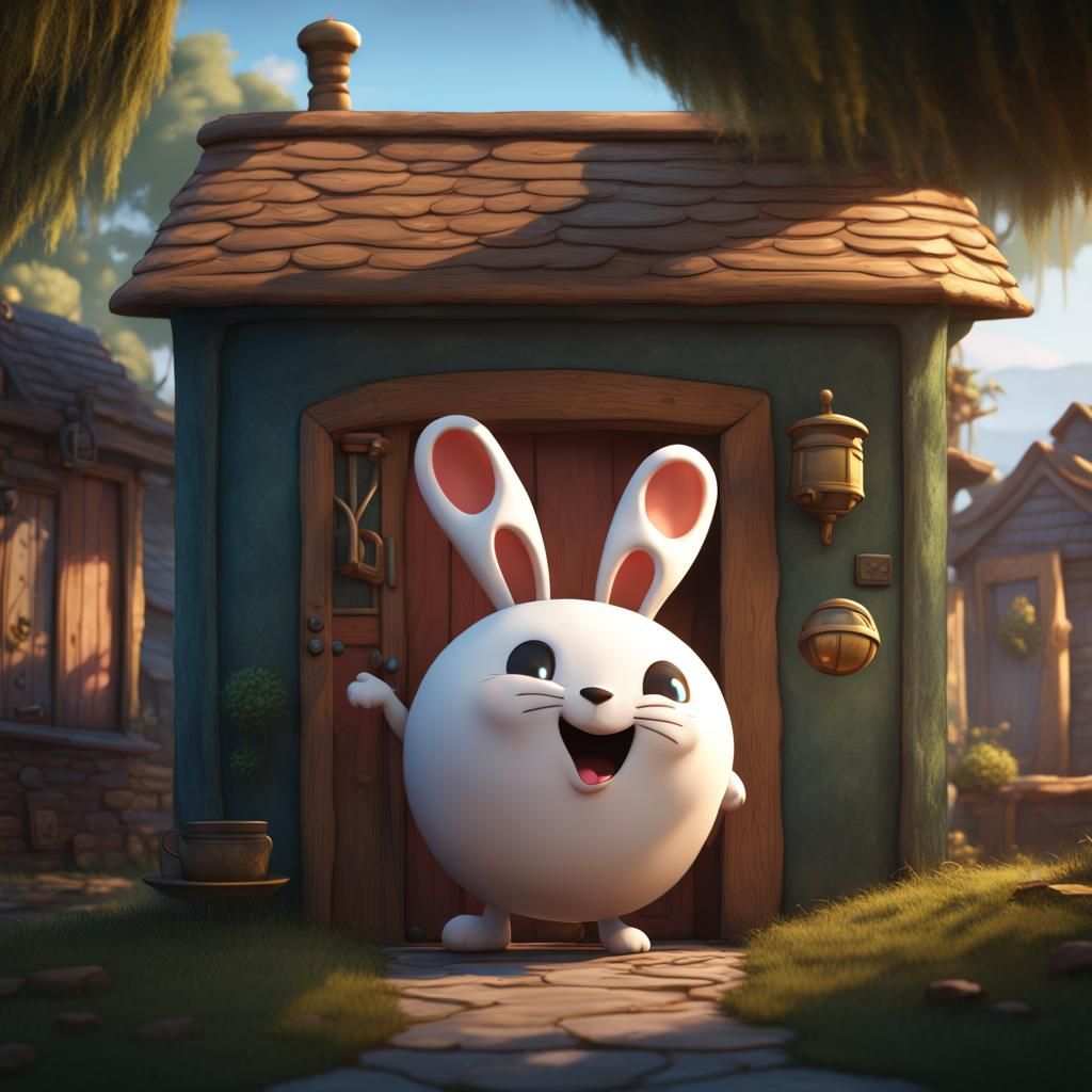 Cartoon Bun Waving Hello in Doorway