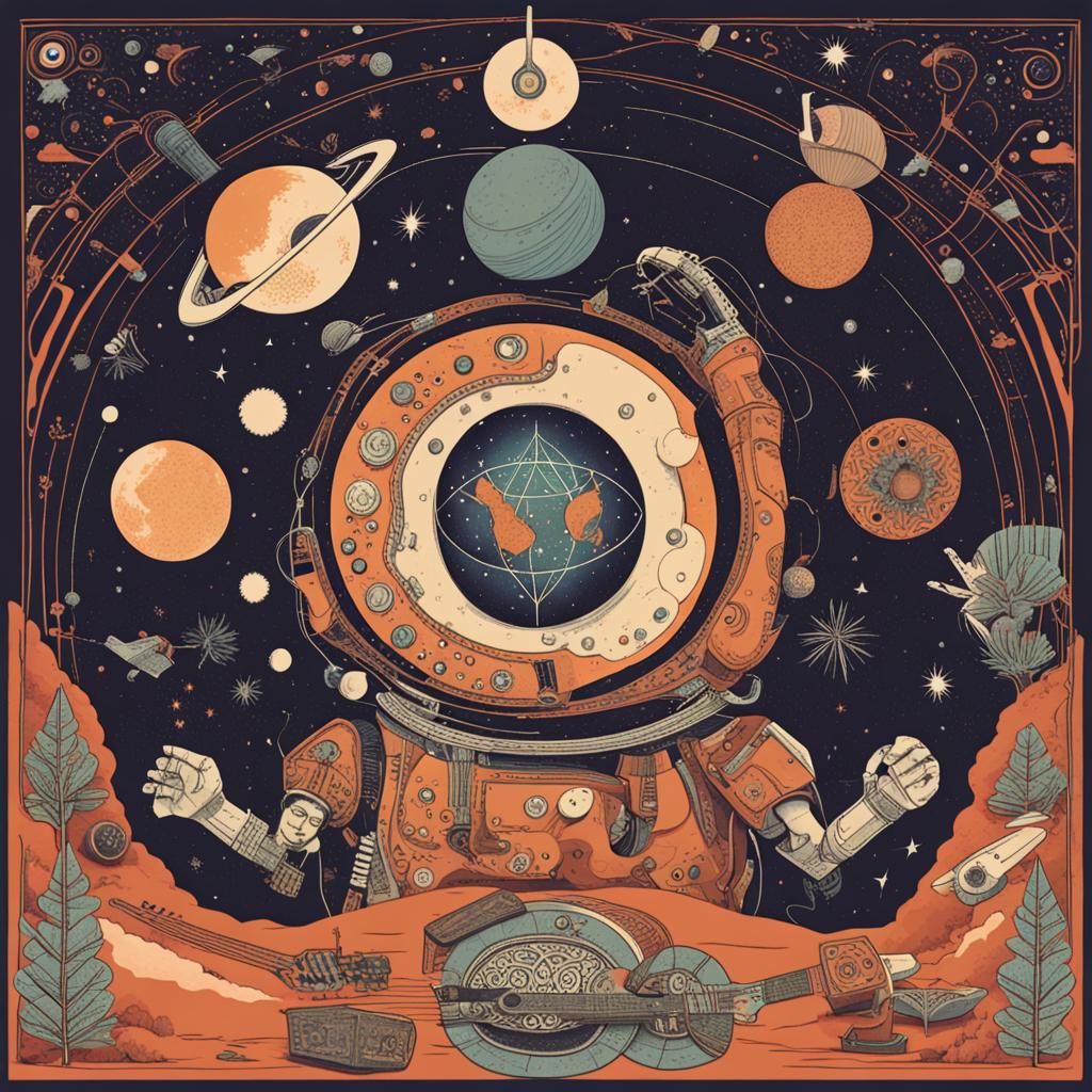 Cosmic Folk Art Fusion: A Celestial Blend