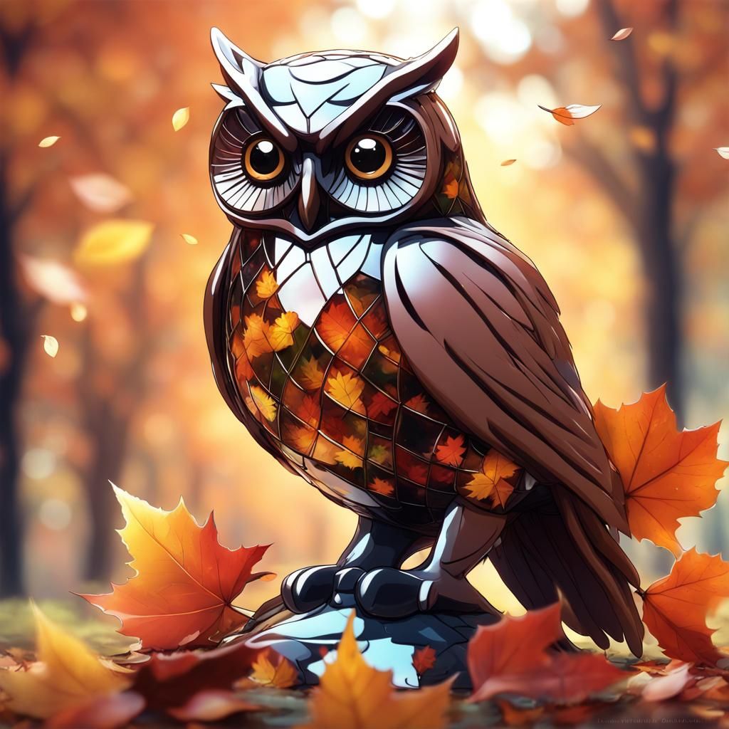 Cute Glass Owl Statue in Anime Style