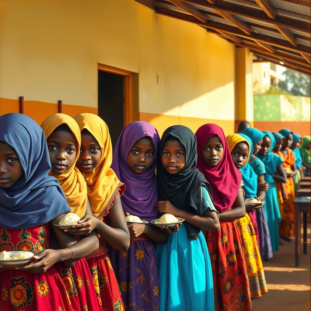 Sudanese School Girls in Colorful Traditional Dress
