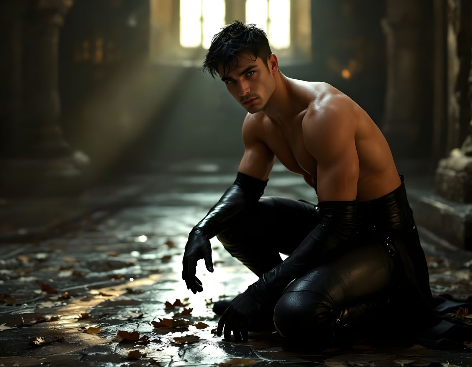 Gothic Prince's Charming Companion in Leather Attire