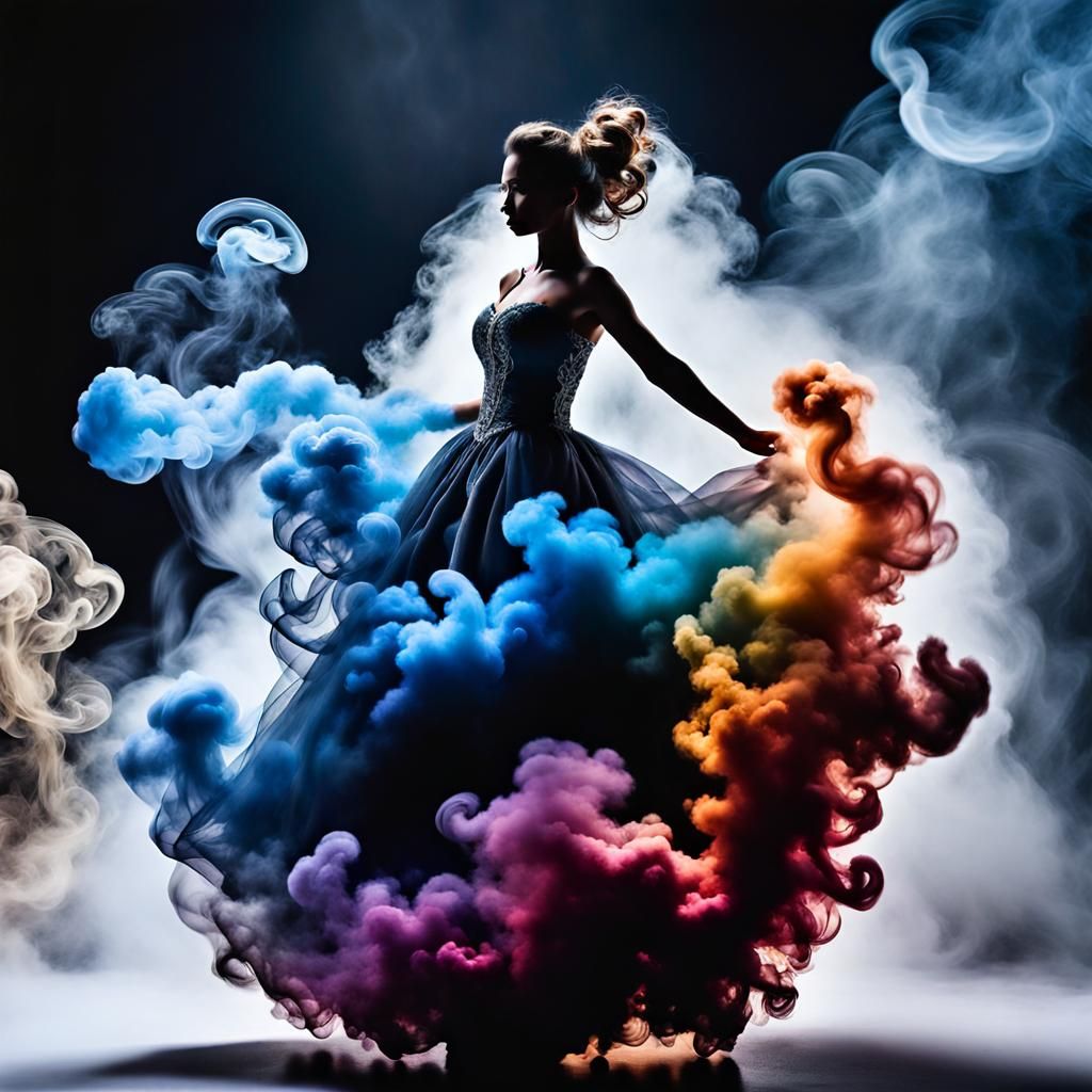 Colorful Smoke Woman Figure in Smoke Landscape