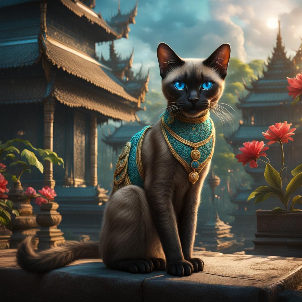 Siamese Cat in Thailand: Detailed Matte Painting