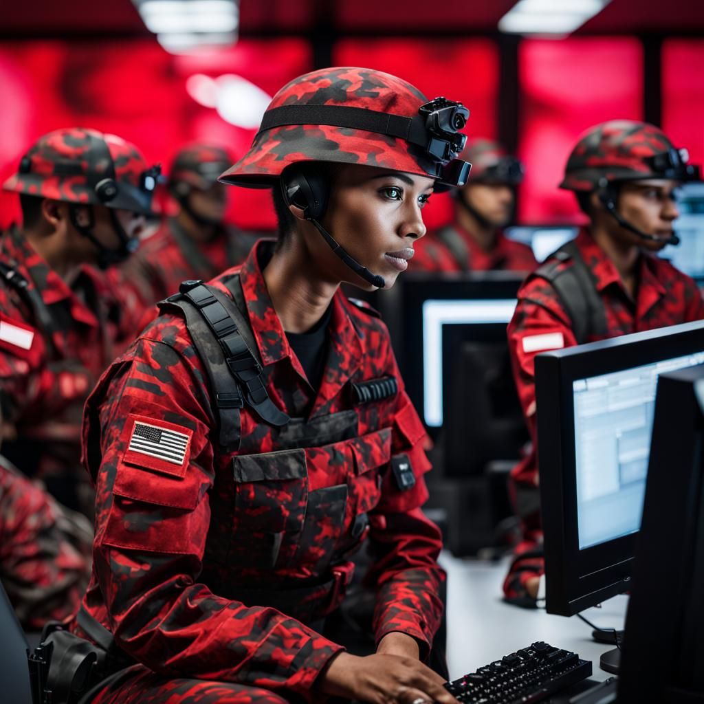 Latin Soldiers in Red Camo: Hyperreal Photo