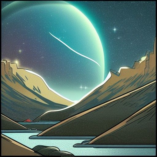 Retrofuturistic Galactic Seascape Landscape