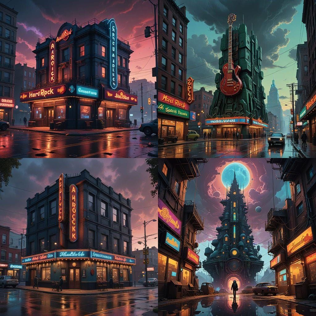 Surreal Fantasy Landscape Inspired by Hard Rock Cafe