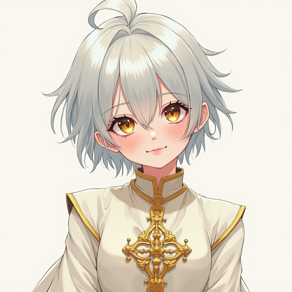Mischievous Priestess with Silver Hair in Dreamlike Style