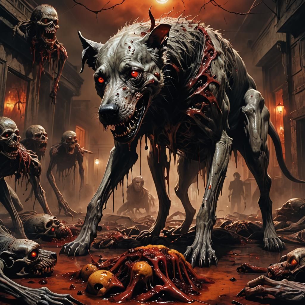 Horror Art: Dog Feast in Dark Fantasy Style