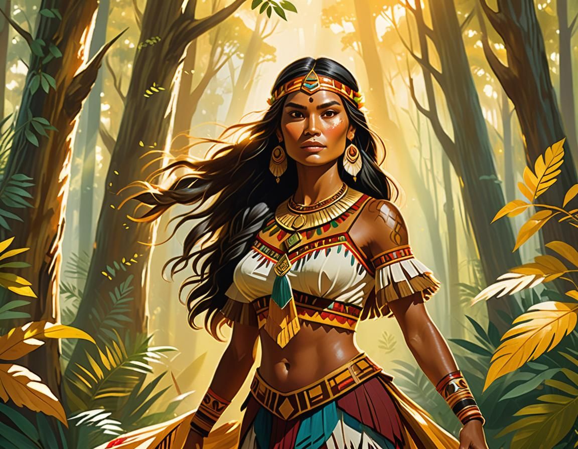 Seminole Woman in Forest, Fantasy Art Style