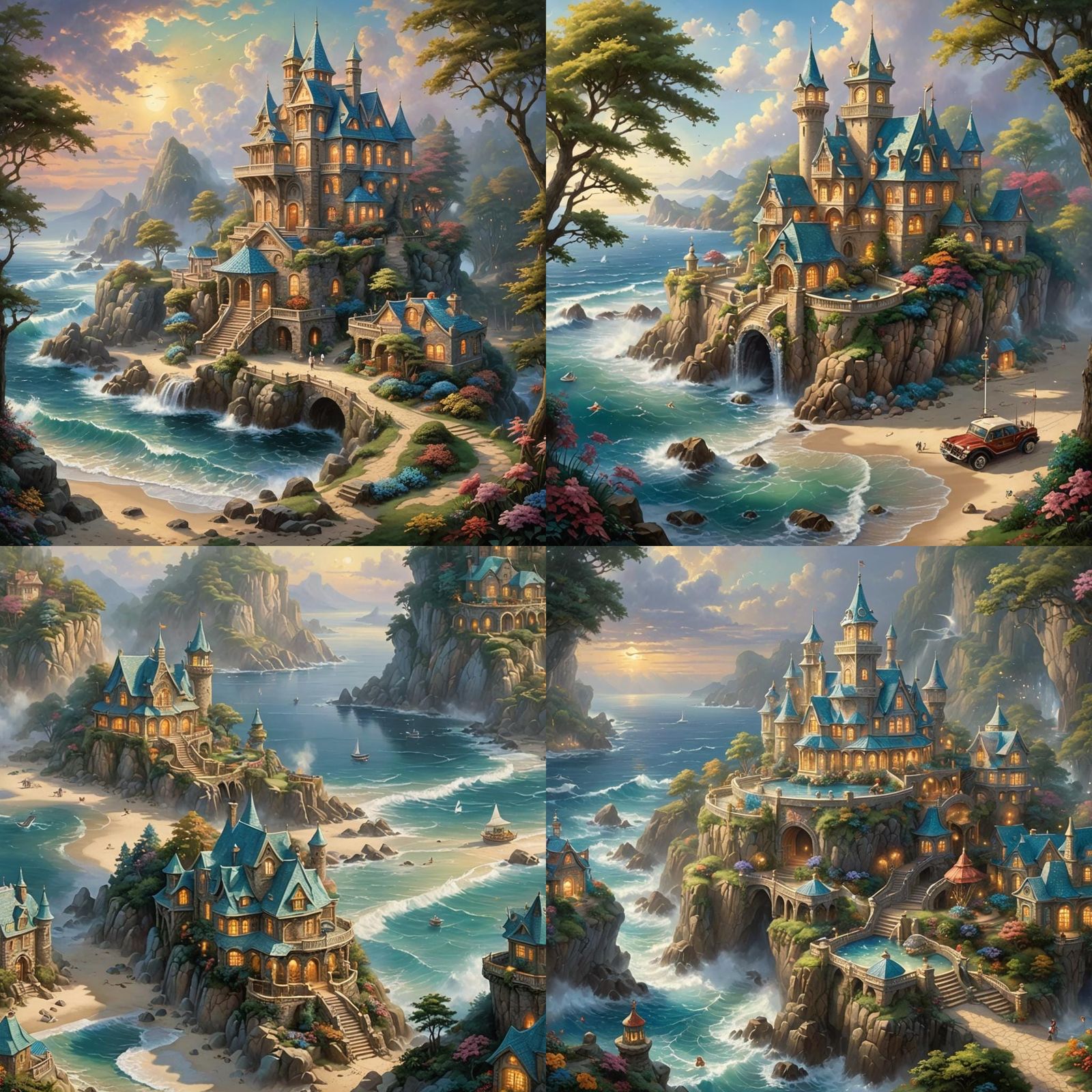 Underwater Sand Palace with Family, Fantasy Art