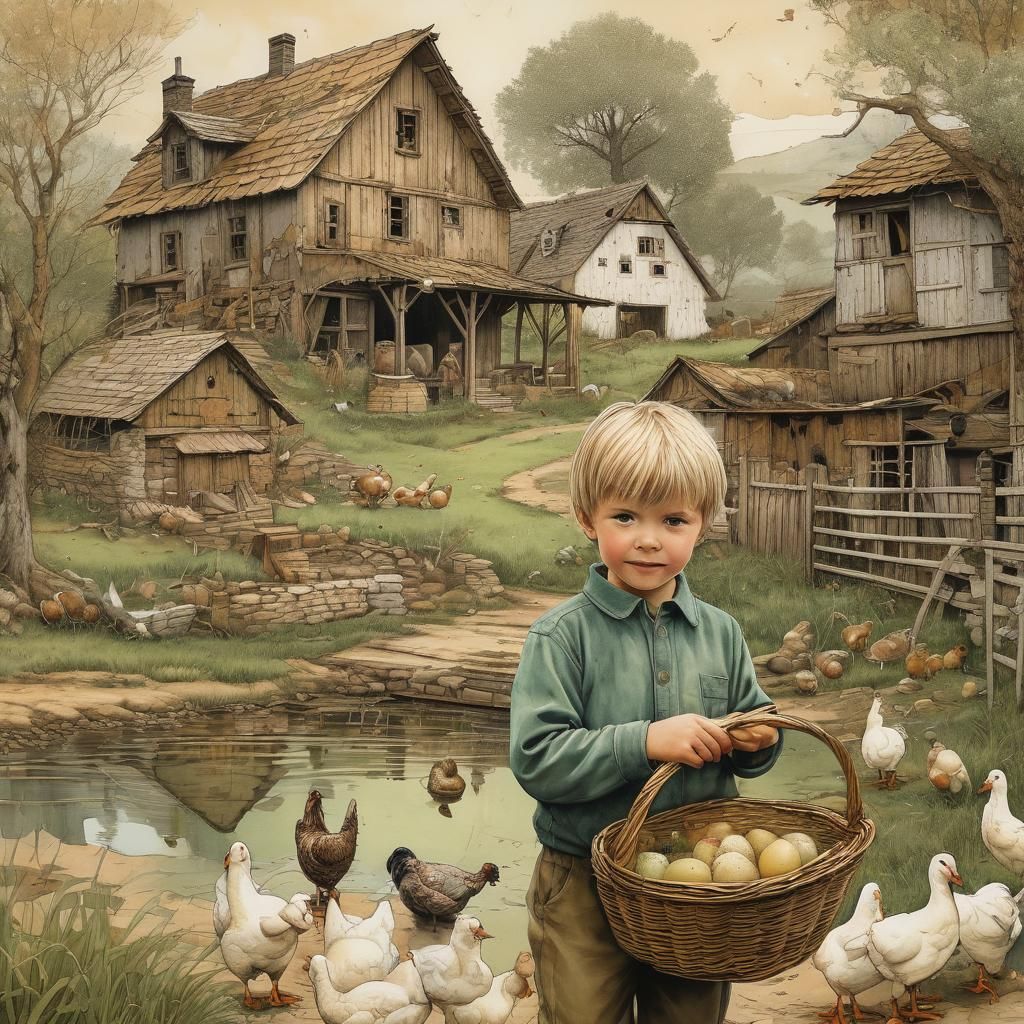 Whimsical Farm Scene in Pastel Colors