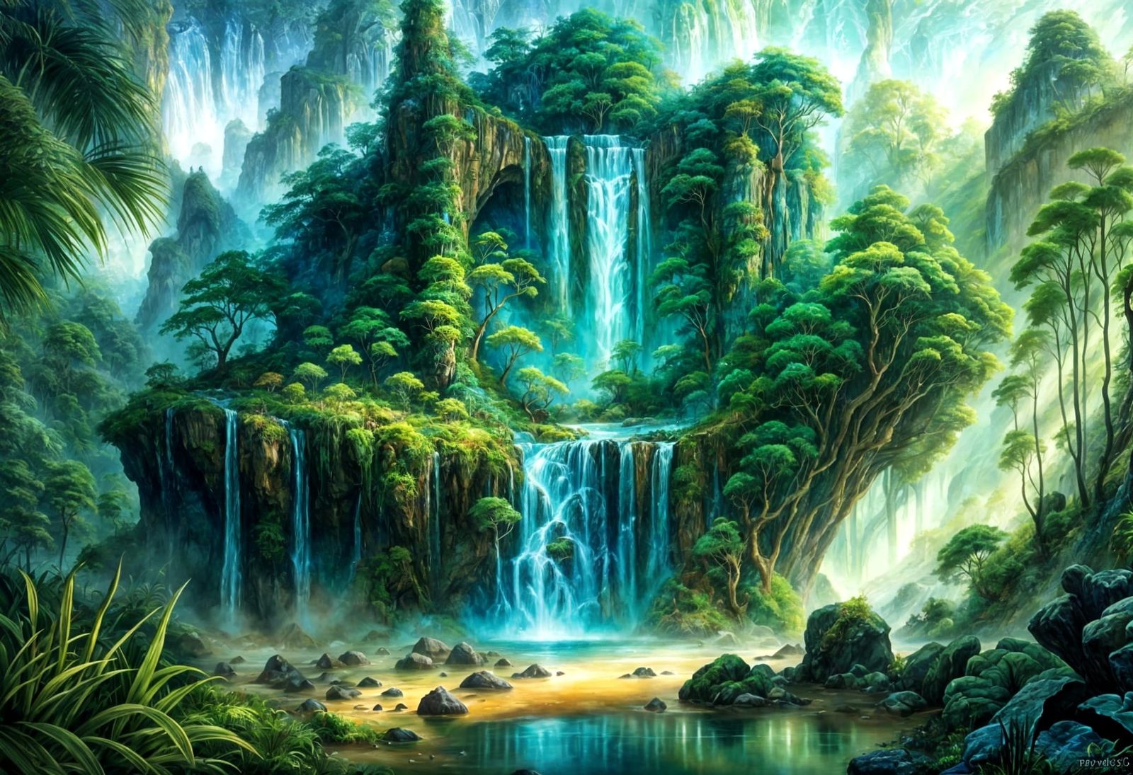 Rainforest Crystal in Desert: Fantasy CGI Art