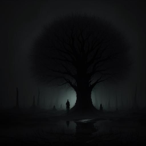 Dark Shape Rises from Bog in Dystopian Surrealism