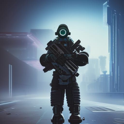 Futuristic Cyberpunk Commando in Isometric Hyperrealism