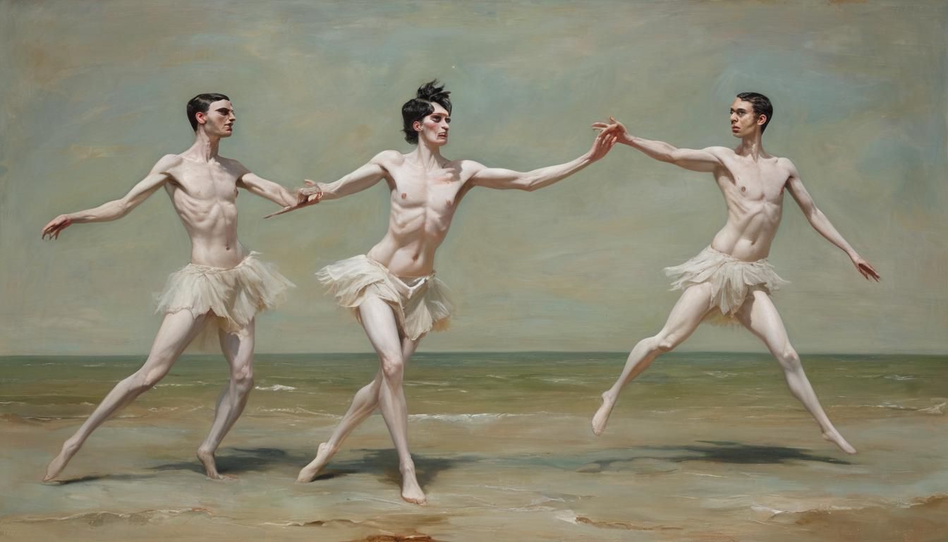 Androgynous Dancers in Expressionist Seascape