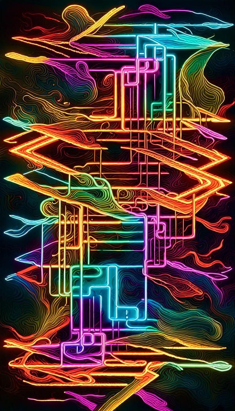 E=MC2 4D Representation in Neon Fractal Art