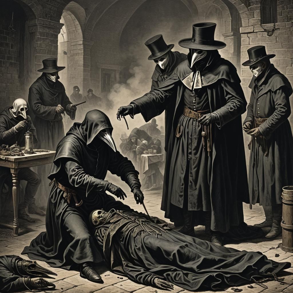 plague doctors treating a patient