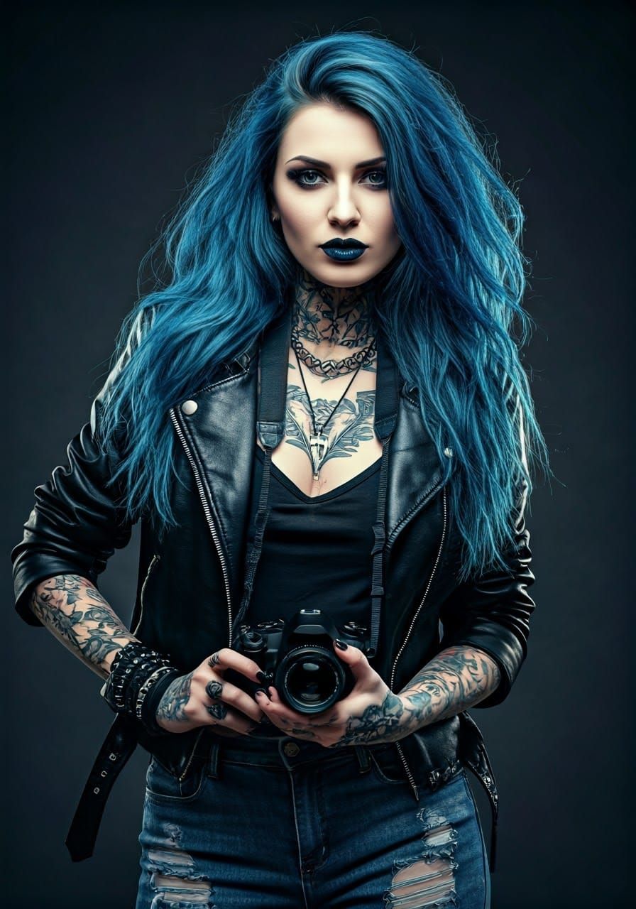 Metalhead Photographer with Blue Hair in Studio