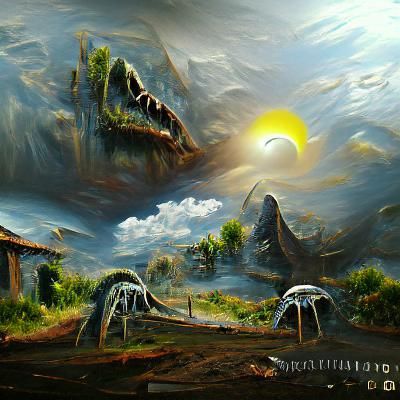 Surreal Jurassic Landscape in Oil on Canvas