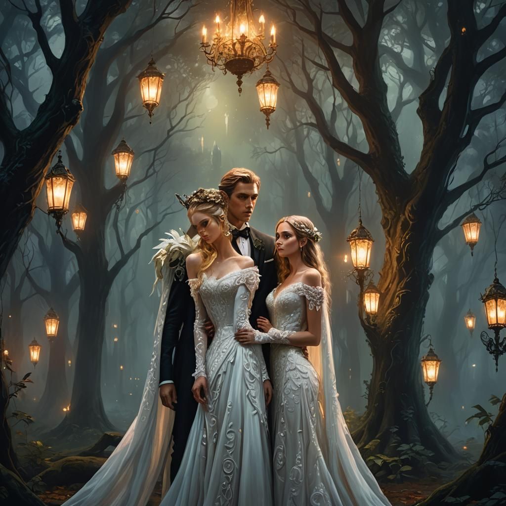 Ghostly Elf and Groom in Mystical Forest