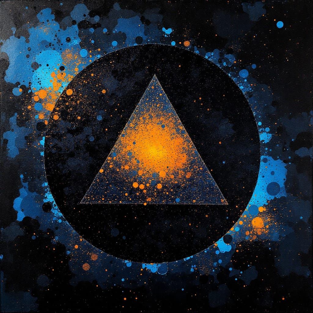 Textured Black Spotted Circle in Geometric Abstract Style