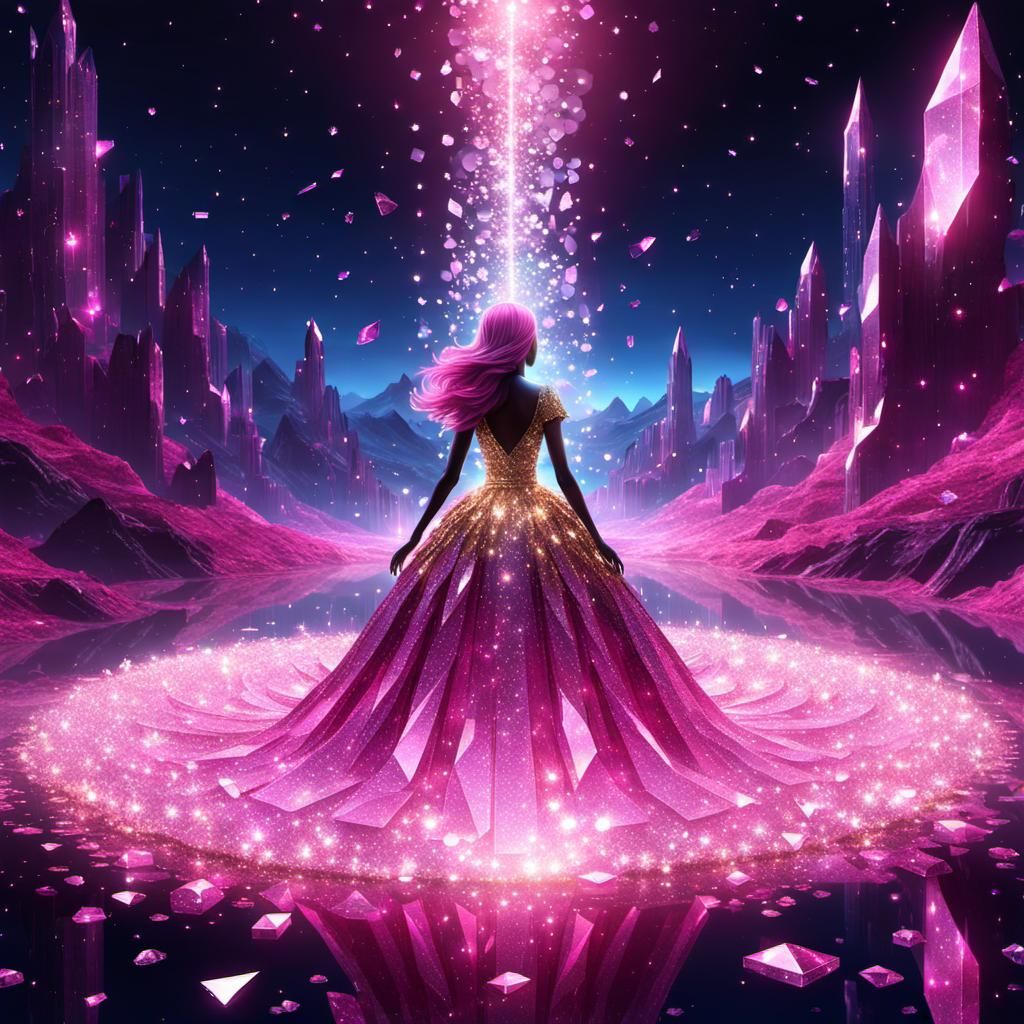 Cosmic Pink Crystal Girl Dreamscape in 8K