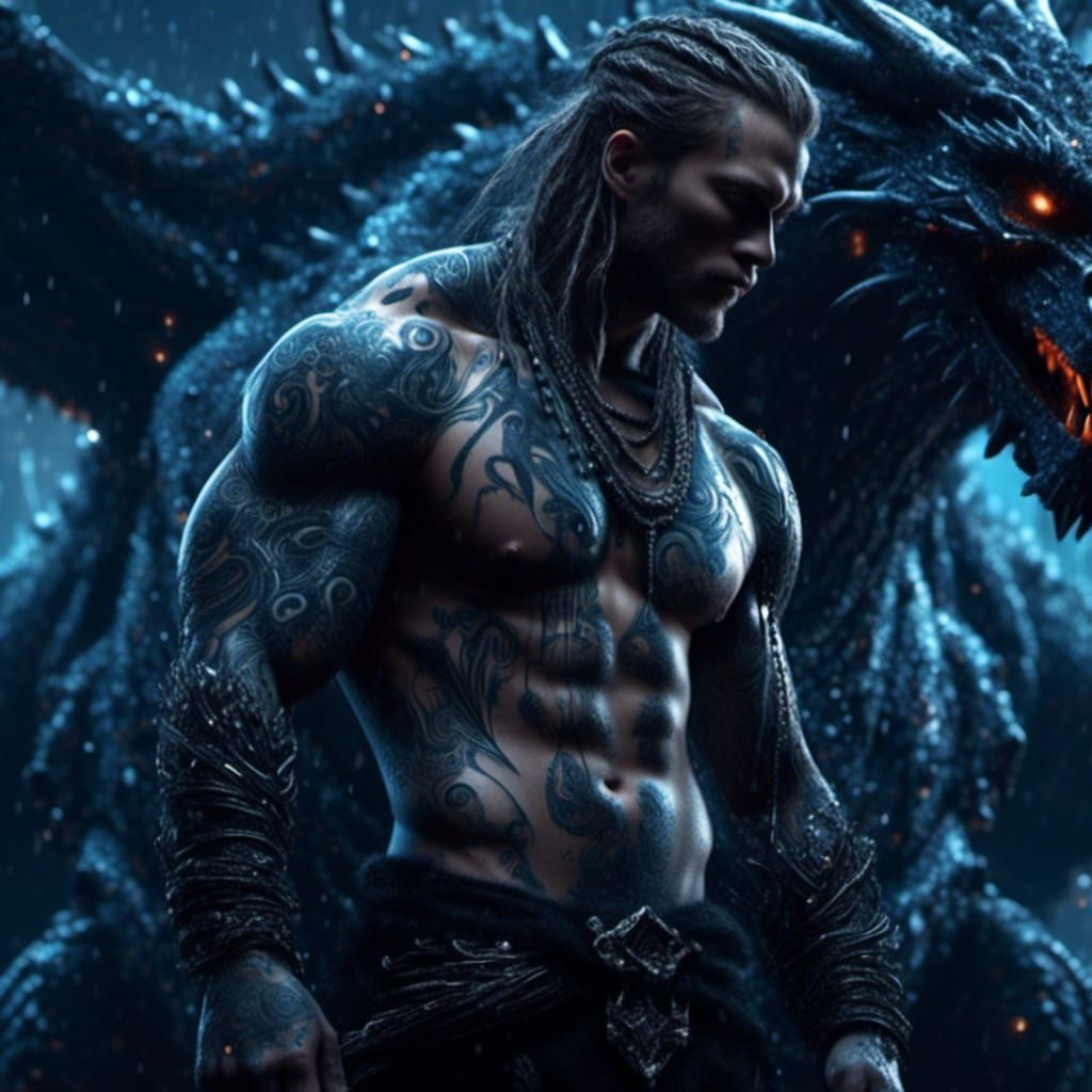 Dominant Viking with Dragon in Digital Painting