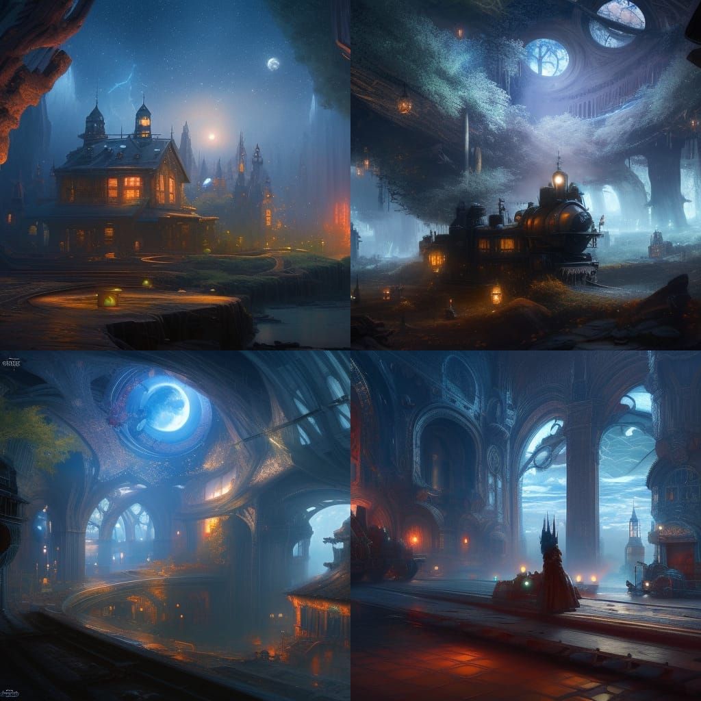 Ethereal Train with Star Wheels: Fantasy Concept Art