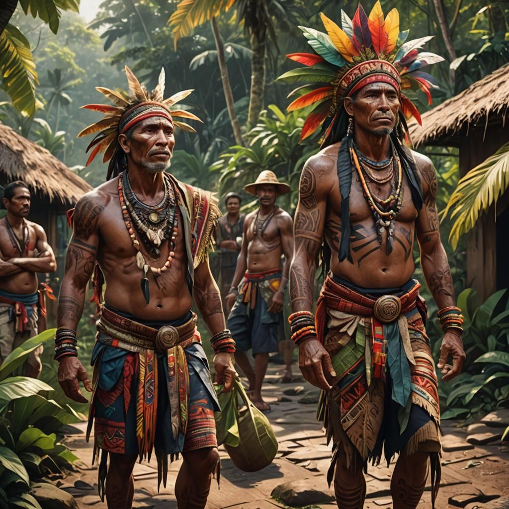Tribal Men in Costa Rican Village: Splash Art