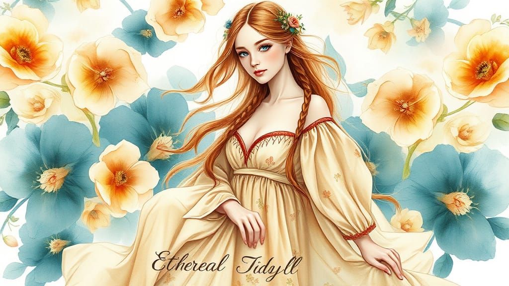 Surreal Pre-Raphaelite Portrait of a Female Figure in Copper...