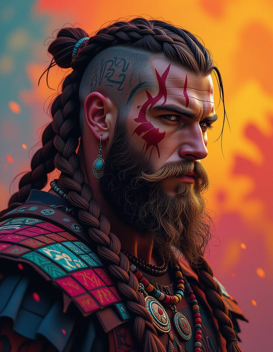 Techno Viking Concept Art with Energetic Splash Background