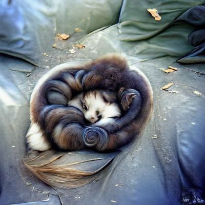 Cute Cat Curled Up in Furry Bed